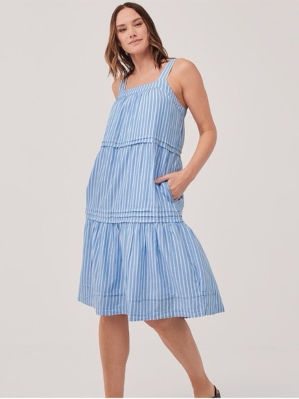 Pact Sunset Easy Striped Dress Cotton Coastal Preppy Minimalist Capsule Medium